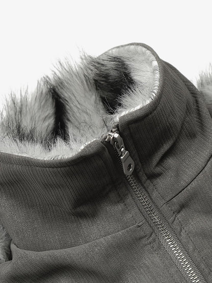 Vintage Dual-layer Collar Fleece-lined Zipper Jacket 