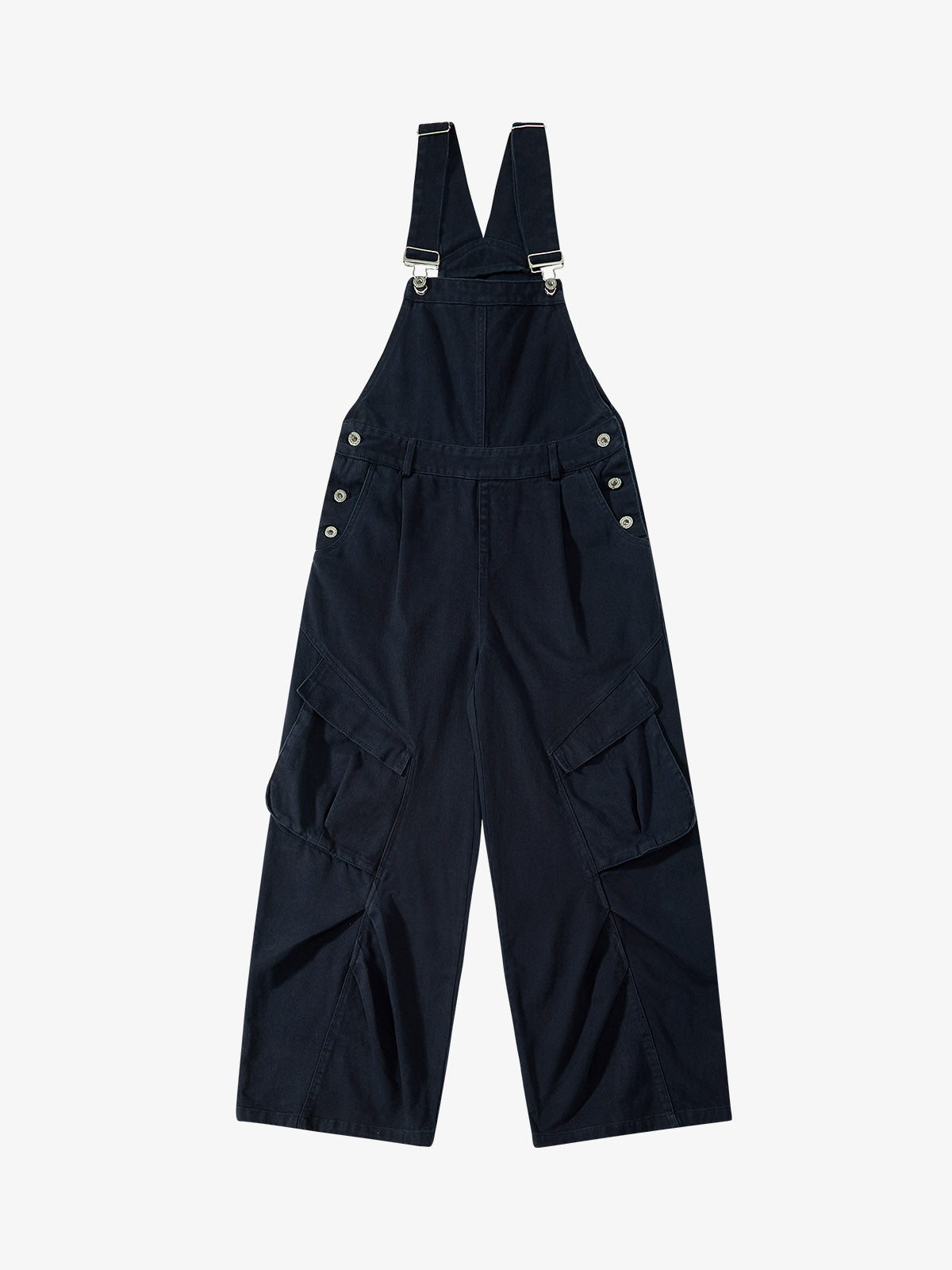 Pleated Knee Cargo Denim Overalls 