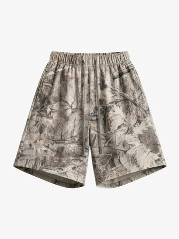Camouflage Print Lightweight Shorts – Elastic Waist Drawstring Utility Shorts