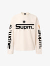 Textured Waffle SUPM Letter Graphic Long Sleeve T-Shirt - 2600 