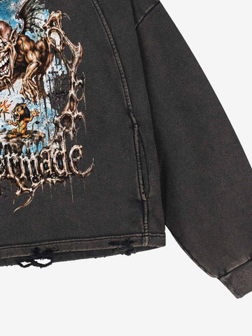 Demon Graphic Cropped Hoodie