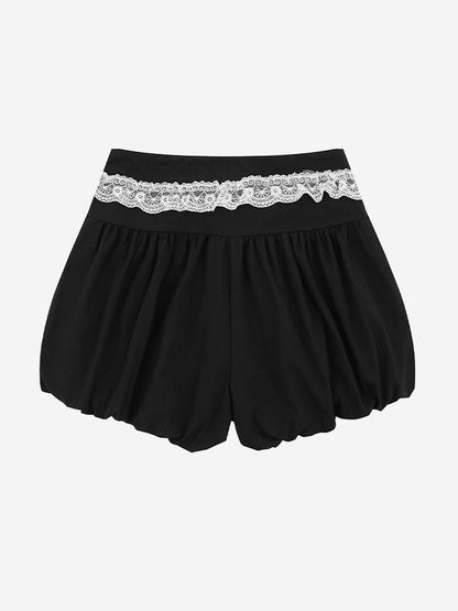 Lace Trim Bubble Casual Shorts