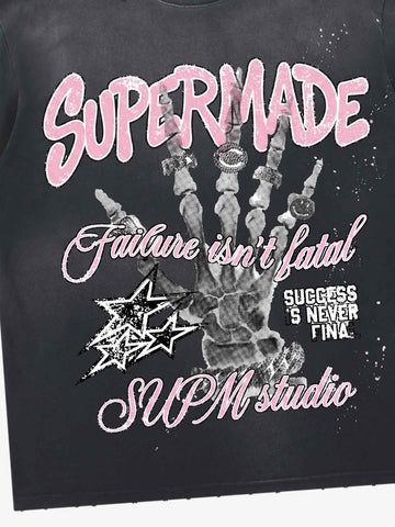 Graffiti Skull Graphic Paint Splatter Tee