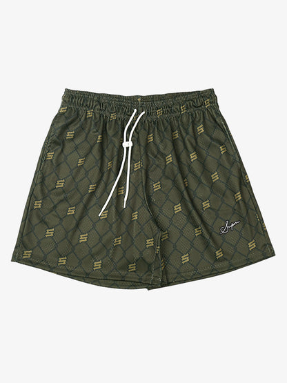 Vintage Geometric Print Drawstring Shorts