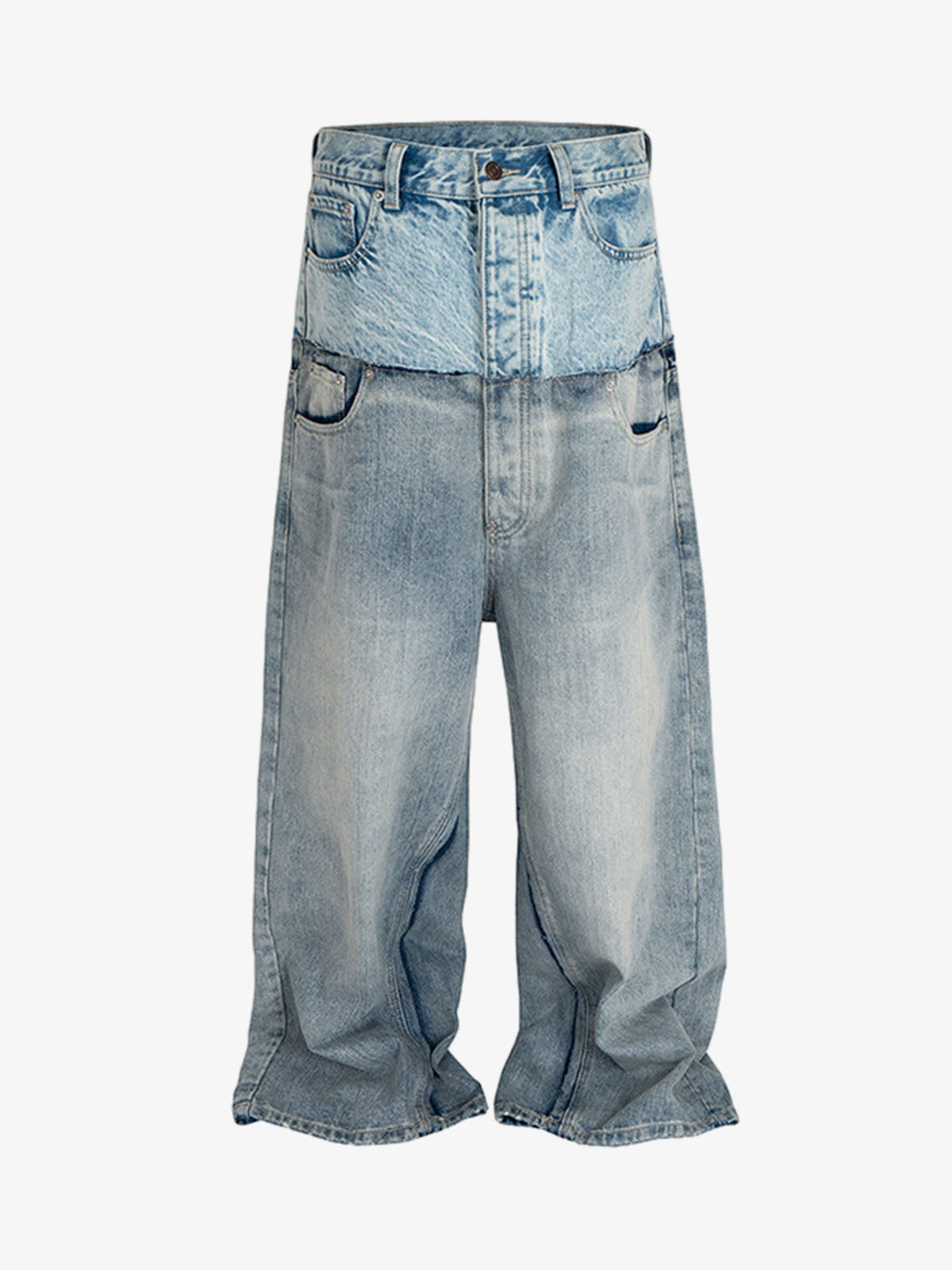 Double-Layer Paneled Baggy Jeans