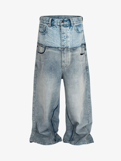 Double-Layer Paneled Baggy Jeans