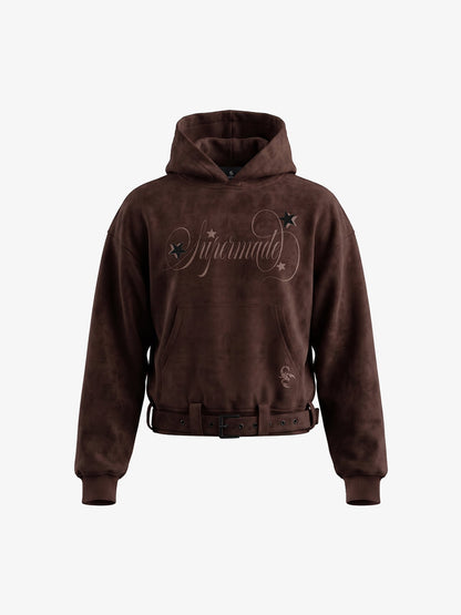 Belt Detail Suede Hoodie