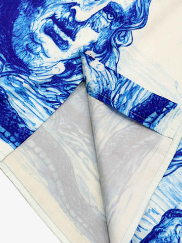 Blue Sketch Mythological Cuban Shirt