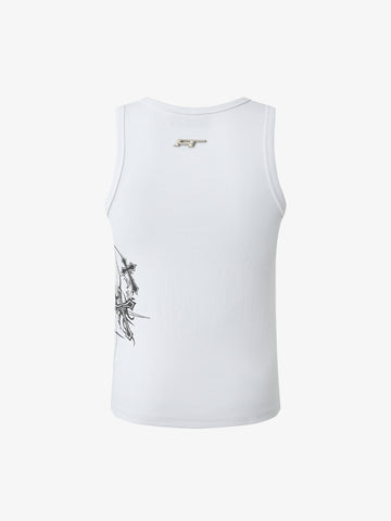 Ribbed Cotton Blend Tank Top – Graphic Print Sleeveless Streetwear