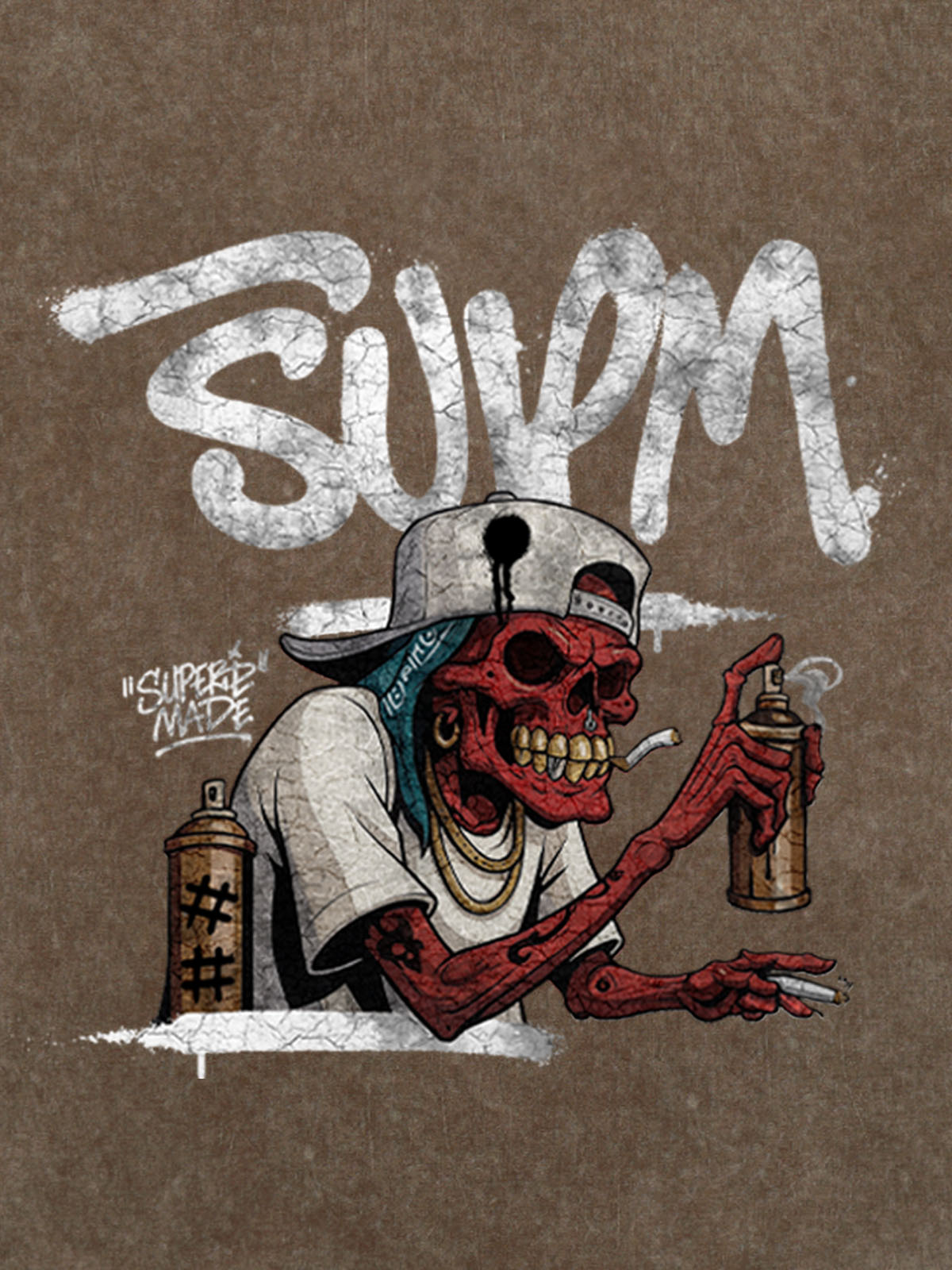 Street Trendy Skull Spray-Paint Graffiti Master T-Shirt 