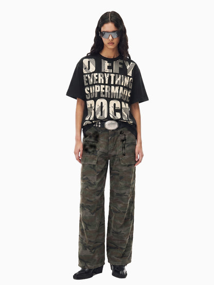 Distressed Typographic Rock Graphic Oversized T-Shirt