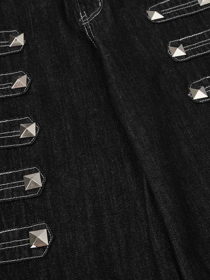 Square Studded Panelled Baggy Jeans