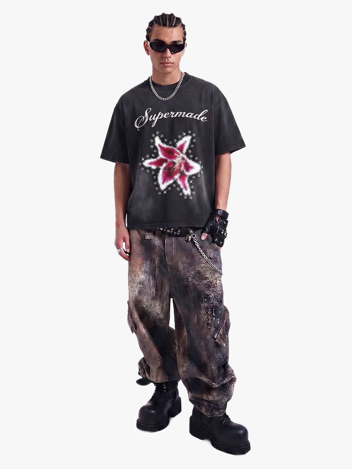 Washed Floral Star Print T-Shirt