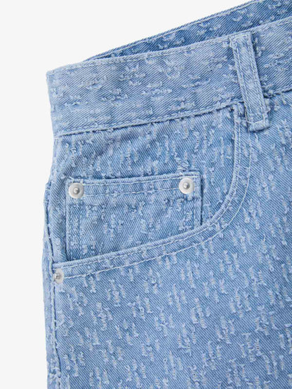 Vintage Distressed Textured Ripped Wide Leg Denim Jorts 