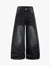 Black Washed Wide Leg Cropped Denim Pants