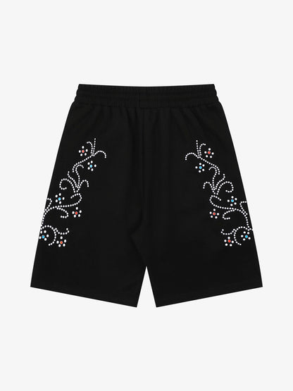 Rhinestone Graphic Knit Shorts 