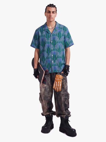 Teal Palm Leaves Hawaiian ShirtVacation Design