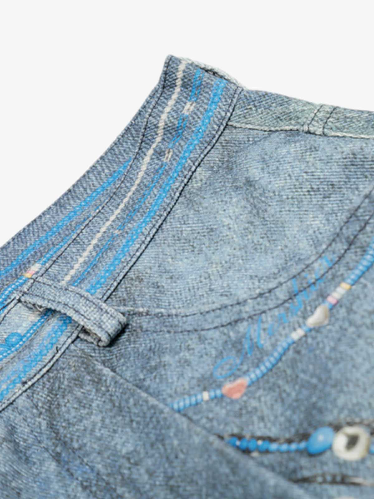 Distressed Dirty 3D Floral Denim Shorts 