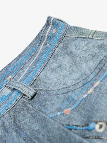 Distressed Dirty 3D Floral Denim Shorts 