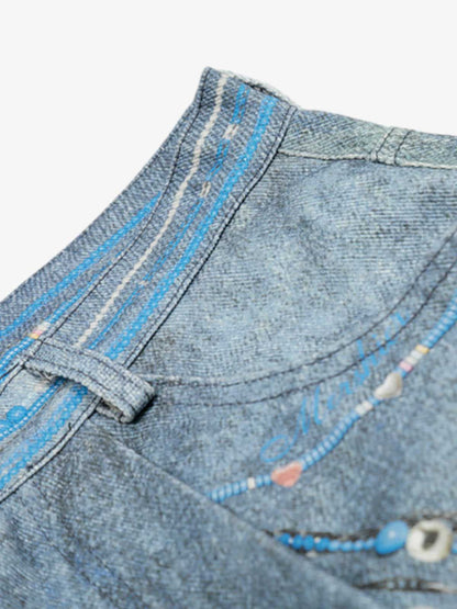 Distressed Dirty 3D Floral Denim Shorts 
