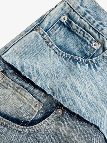 Double-Layer Paneled Baggy Jeans