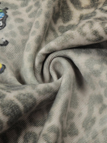 Charm Detail Leopard Denim Shorts