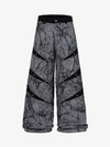 Crackle Print Panel Studded Pleated Denim Jeans 