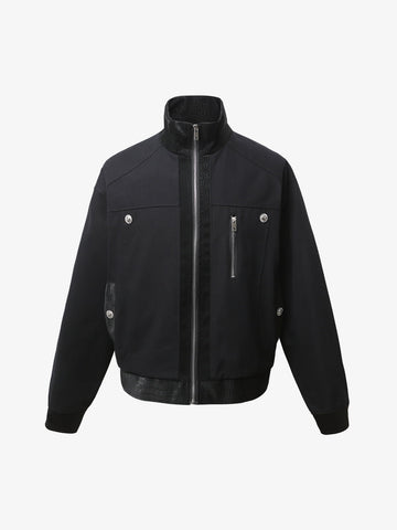 Patchwork PU Cropped Workwear Jacket