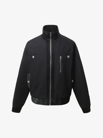 Patchwork PU Cropped Workwear Jacket