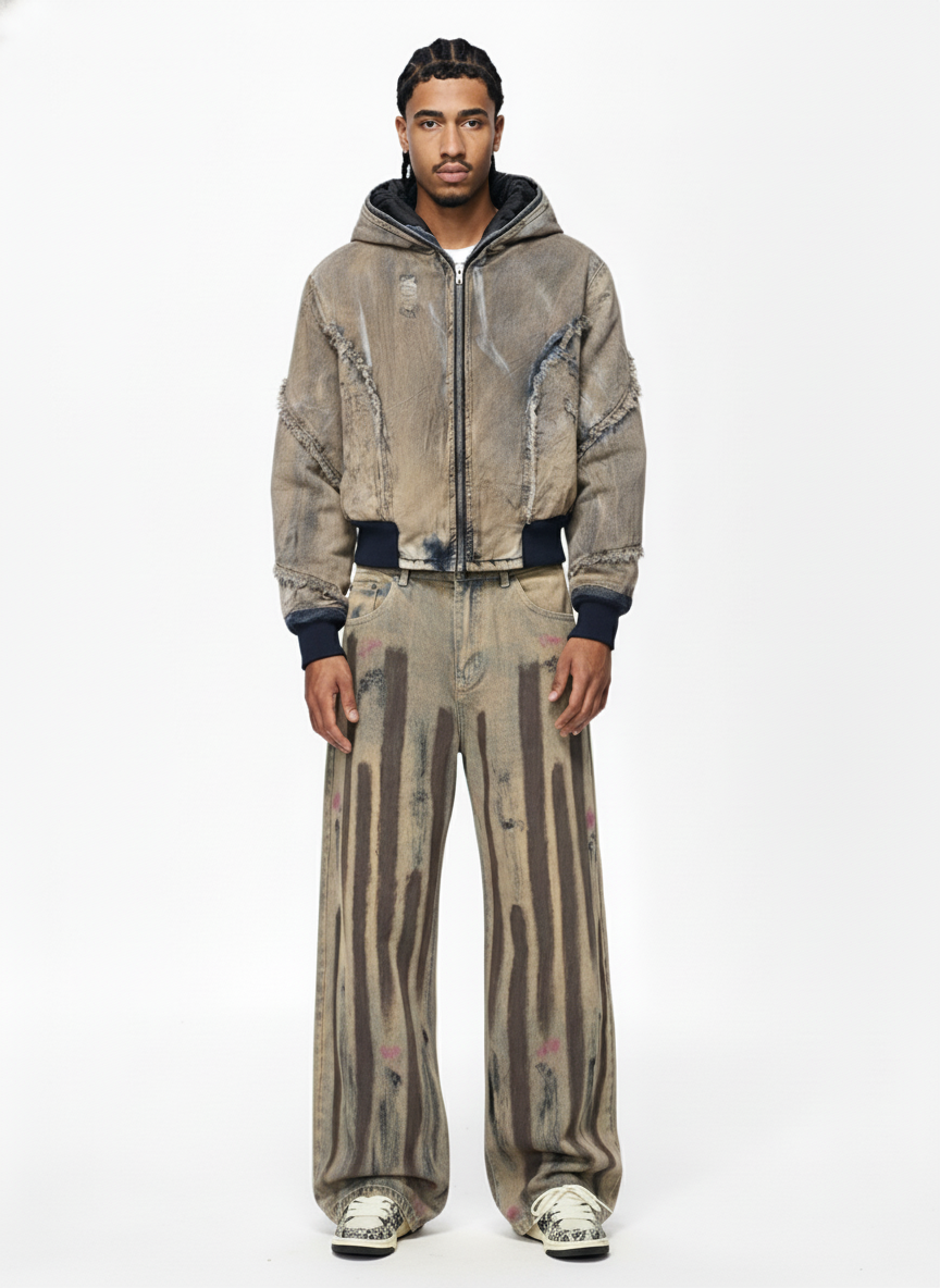 Retro Washed Brushstroke Baggy Jeans 