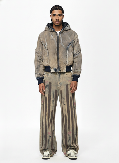 Retro Washed Brushstroke Baggy Jeans 