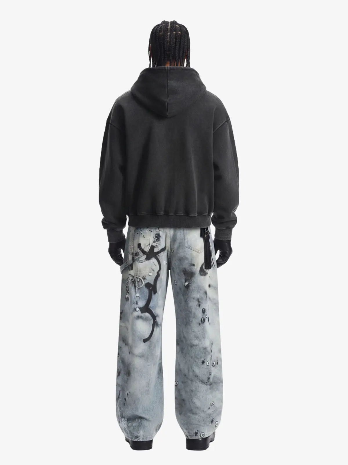 Vintage Washed Panel Construction Zip-Up Hoodie 