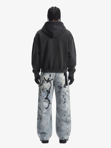 Vintage Washed Panel Construction Zip-Up Hoodie 