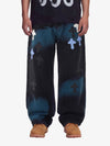 Smoke Fade Wash Cross Patch Baggy Denim Jeans 