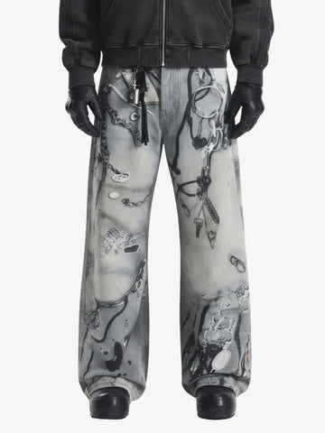 Abstract 3D Digital Print Wide-Leg Jeans 