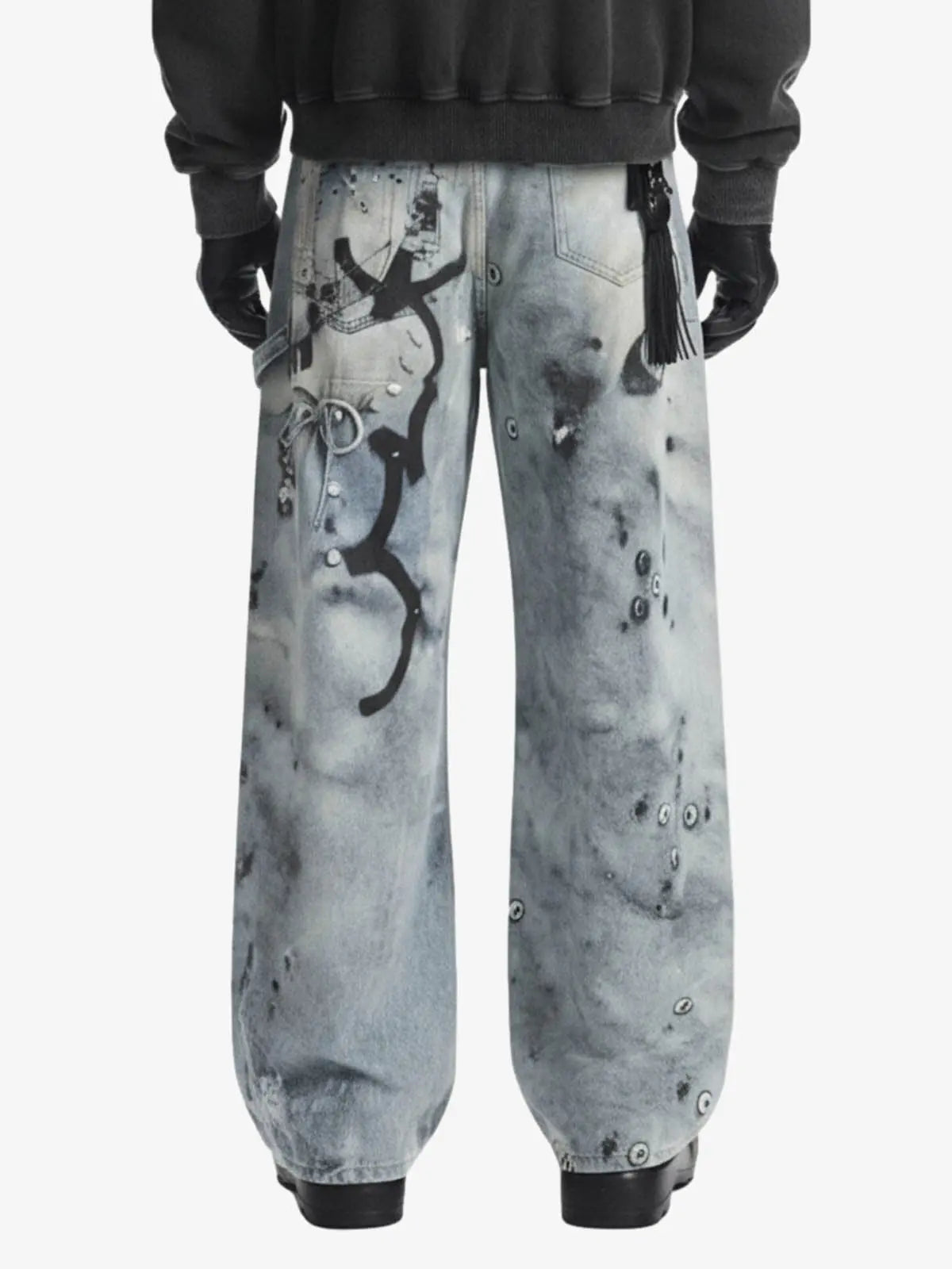 Abstract 3D Digital Print Wide-Leg Jeans 