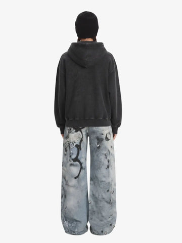 Vintage Washed Panel Construction Zip-Up Hoodie 
