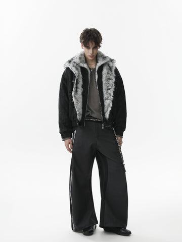 Vintage Dual-layer Collar Fleece-lined Zipper Jacket 