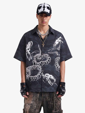 Japanese Wave Dragon Skeleton Shirt