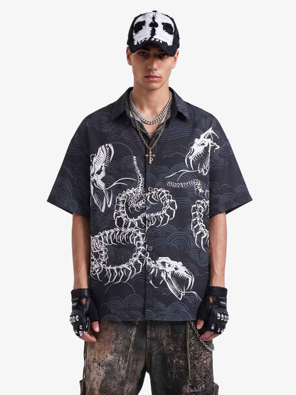 Japanese Wave Dragon Skeleton Shirt