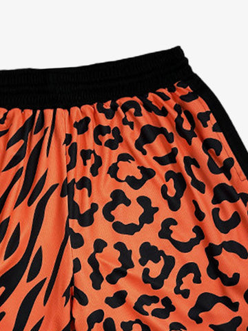 Moisture-Wicking Split Leopard Mixed Sport Shorts 