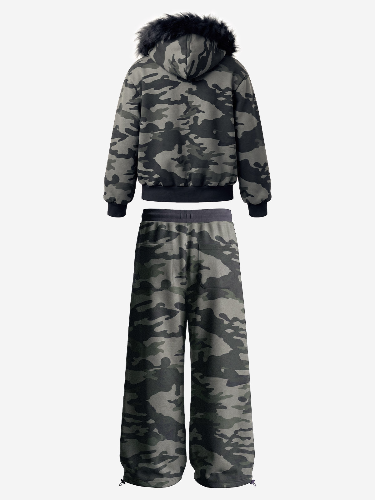 Fur Hood Cardigan Camouflage Set