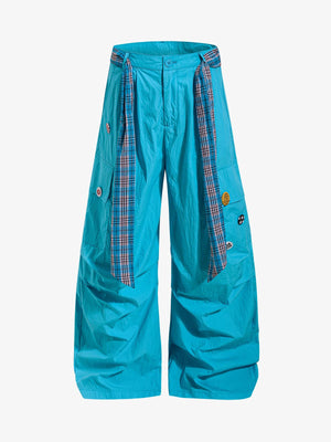 Plaid Straps Badge Cargo Pants