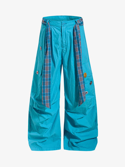 Plaid Straps Badge Cargo Pants
