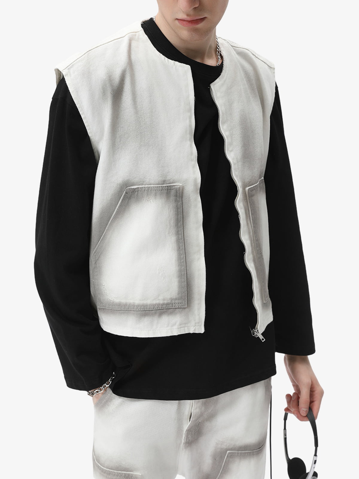 Stylish Gray Vest with Reflective Details 