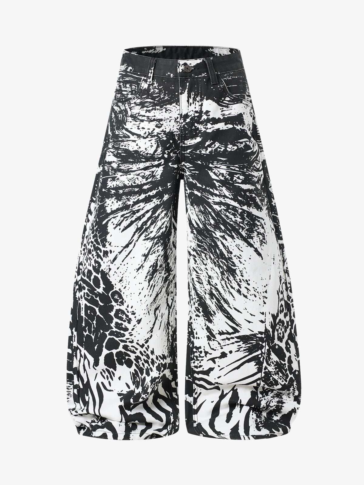 Abstract Print Wide-Leg Trousers – High-Waisted Cotton Blend Pants