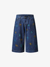 Paint Splatter Denim Wide-Leg Shorts