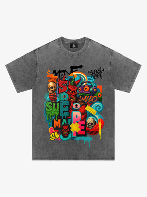 Trendy Multicolor Graffiti Skull Graphic T-Shirt 