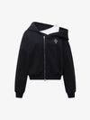 Off-Shoulder Layered Zip-Up Cropped Hoodie