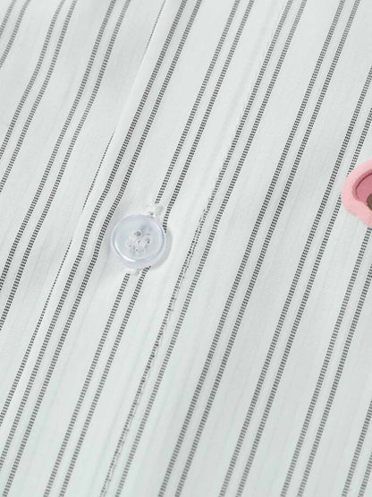 Striped Puppy Graphic Cotton Linen Shirt 